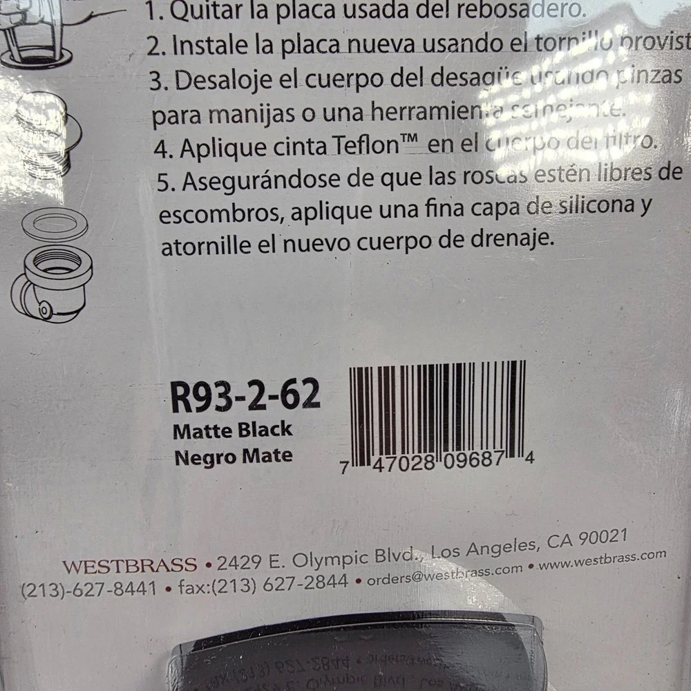 WESTBRASS‎ Tub Drain Kit Matte Black 1-1/2 inch Tip Toe Mechanism R93-2-62